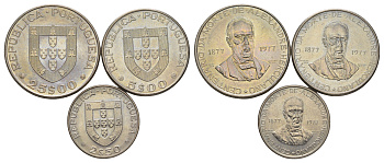 Португалия набор из 3 монет (2,5, 5 и 25 эскудо) 1977 100 лет со дня смерти Алешандре Эркулано KM 605, 606 и 608 медно-никель aUNC 4626-321-323