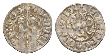 Киликийская Армения трам 1226-1271 Хетум I и царица Забель, держат крест/лев с патриаршим крестом  серебро    1516-522