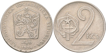 Чехословакия 2 кроны 1974 KM 75 медно-никель 4142-231
