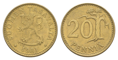 Финляндия 20 пенни 1981 KM 47 алюминиевая бронза 4648-427