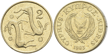 Кипр 2 цента 1983 KM 54.1 никель латунь 4174-1227
