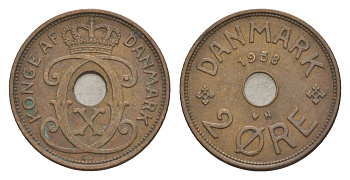 Дания 2 эре 1938 N, Кристиан X (1912-1947) KM 827 бронза 4639-758