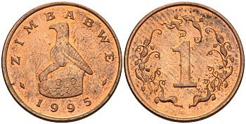 Зимбабве 1 цент 1995 птица-идол KM 1a сталь плакированная бронзой UNC 4604-951