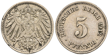 Германия 5 пфеннигов 1912 A, KM 11, J. 12 медно-никель 220-633