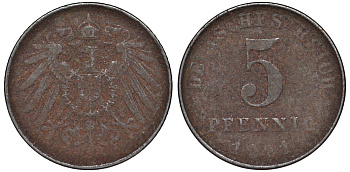 ГЕРМАНИЯ 5 ПФЕННИГОВ 1921 KM 19, J. 297 железо 45-1212