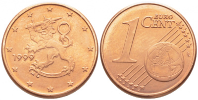Финляндия 1 евроцент 1999 KM 98 сталь плакированная медью UNC 116-712