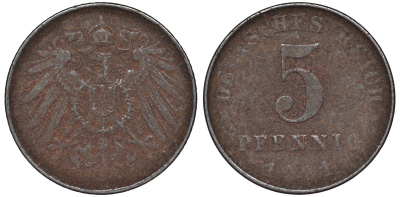 ГЕРМАНИЯ 5 ПФЕННИГОВ 1921 KM 19, J. 297 железо 45-1212