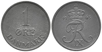 ДАНИЯ 1 ЭРЕ 1963 С; S, ФРЕДЕРИК IX (1947-1972) KM 839.2 цинк аUNC 66-158