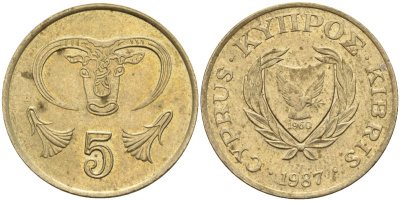 Кипр 5 центов 1987 KM 55.2 никель латунь 4141-935
