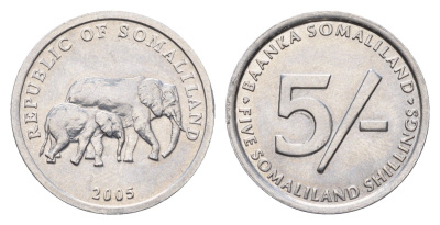 Сомалиленд 5 шиллингов 2005 год-тип KM 19 алюминий UNC 4675-1255