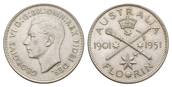 Австралия 2 шиллинга (флорин) 1951 50 лет Федерации KM 47 серебро UNC 5010-1524