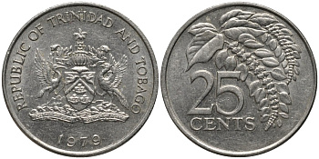 Тринидад и Тобаго 25 центов 1979 цветок дикая пуансеттия KM 32 медно-никель 4577-1247