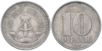 ГДР 10 пфеннигов 1968 A KM 10 алюминий 3459-625