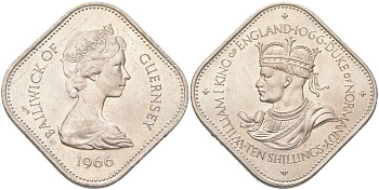 Гернси 10 шиллингов 1966 900 лет Нормандскому завоеванию KM 19 медно-никель UNC 4620-1116