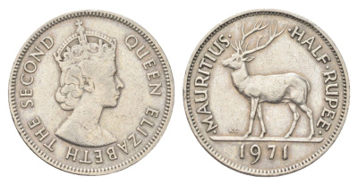 Маврикий 1/2 рупии 1971 Елизавета II (1952-2022) KM 37 медно-никель 4706-725