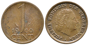 Нидерланды 1 цент 1960 Юлиана (1949-1980) KM 180 бронза 177-531