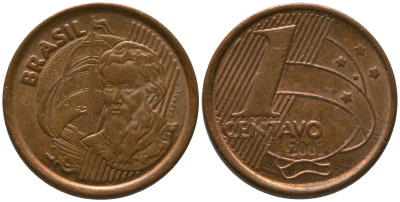 Бразилия 1 сентаво 2001 KM 647, Schon 155 сталь плакированная медью 4576-336