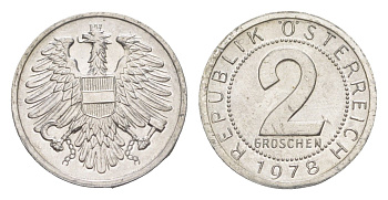 Австрия 2 гроша 1978 KM 2876 алюминий aUNC 4564-912