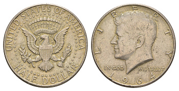 США 1/2 доллара 1964 D, Джон Кеннеди KM 202 серебро 4153-1126