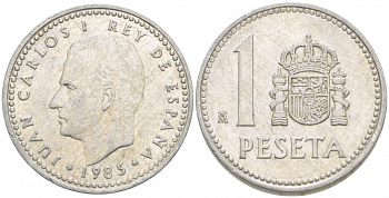 Испания 1 песета 1985 M, Хуан Карлос I (1975-2014) KM 821 алюминий 87-1521