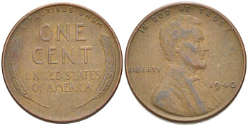 США 1 ЦЕНТ 1940 ЛИНКОЛЬН KM 132 бронза 3309-445