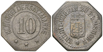 Эльмсхорн (Пруссия, Шлезвиг-Гольштейн) 10 пфеннингов ND Funck 115.5, Men22.2 8121.6 железо 1515-212