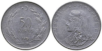 Турция 50 курушей 1973 Анатолийская невеста KM 899 нержавеющая сталь 84-1221
