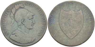 Великобритания 1/2 пенни 1791 Хэмпшир - Портсмут Dalton & Hamer 89, Atkins 58 медь VF 1518-1514