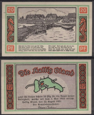Оланд 20 пфеннигов 1921 Mehl Grabowski 1013.1-1/5 бумага UNC (пресс) 8613-51-2-1