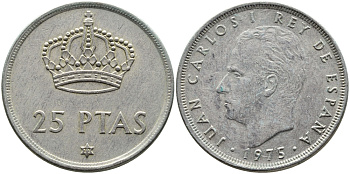 Испания 25 песет 1975 (77) Хуан Карлос I (1975-2014) KM 808 медно-никель 4393-244