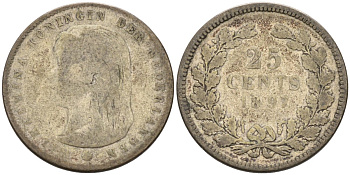 Нидерланды 25 центов 1897 Вильгельмина (1890-1948) KM 115 серебро 4576-762