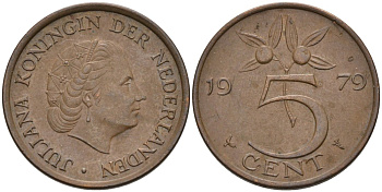 Нидерланды 5 центов 1979 Юлиана (1948-1980) KM 181 бронза 4573-411