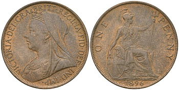 Великобритания 1 пенни 1896 Виктория (1837-1901) KM 790, Spink 3961 бронза  aUNC  4590-1016