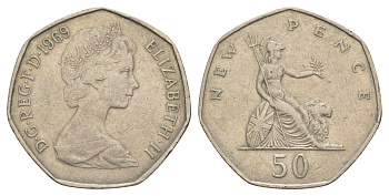 Великобритания 50 пенсов 1969 Елизавета II (1952-2022) KM 913, Spink 4223 медно-никель 4634-542