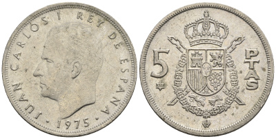 Испания 5 песет 1975 (78) Хуан Карлос I (1975-2014) KM 807 медно-никель 85-731