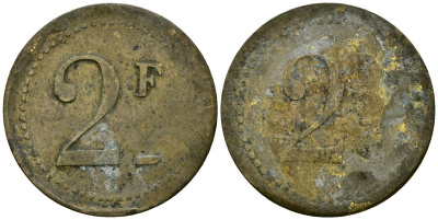 Франция 2 франка XIX-XX век ресторанный жетон латунь 4166-954