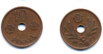 ФИНЛЯНДИЯ 10 ПЕННИ 1943 KM 33.1 медь 51-5027