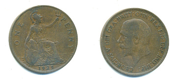 Великобритания 1 пенни 1929 Георг V (1910-1936) KM 838, Spink 4055 бронза 4383-642