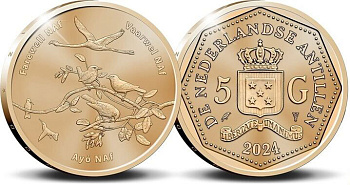 Нидерландские Антилы 5 гульденов 2024 прощание с гульденом KM NEW сталь плакированная латунью  UNC  413-5335