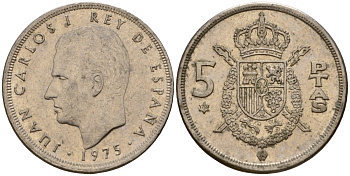 Испания 5 песет 1975 (79) Хуан Карлос I (1975-2014) KM 807 медно-никель 190-1152