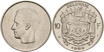 Бельгия 10 франков 1969 Belgique, Бодуэн I (1951-1993) KM 155.1 никель  4187-437