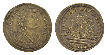 Нюрнберг счетный жетон XIX век Людовика XVI, Корабль , диаметр 19 мм, вес 0,78 гр  латунь    1531-935