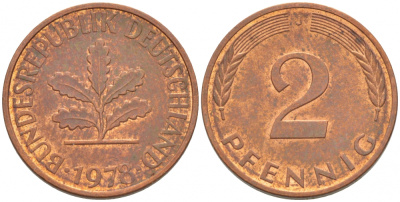 ФРГ 2 ПФЕННИГА 1978 J KM 106a, J.381a сталь плакированная сталь плакированная медьюю 4396-1569