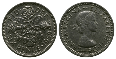 Великобритания 6 пенсов 1959 Елизавета II (1952-2022) KM 903, Spink 4149 медно-никель 4381-722