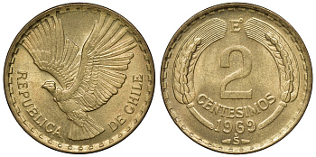 Чили 2 сентесимо 1969 KM 193 алюминиевая бронза aUNC 4118-225