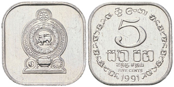 Шри-Ланка 5 центов 1991 KM 139a алюминий aUNC 4617-1247