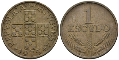 Португалия 1 эскудо 1975 KM 597 бронза 4148-431