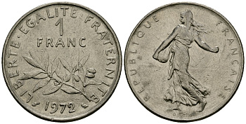 Франция 1 франк 1972 сеятель KM 925.1, Le Franc 226.4 никель 4138-256