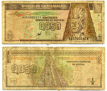 Гватемала 0,50 кетсаля 1998 Текун Уман Pick 98 бумага F 2196-25-3-1