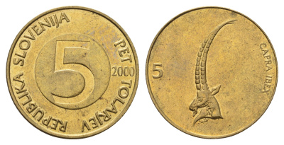 Словения 5 толаров 2000 KM 6 латунь UNC 4703-132